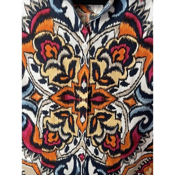 Chico's Womens Button Up Top Size 0 US 4 Ikat Scrolls No Iron Workwear Business‎ - Picture 5 of 11